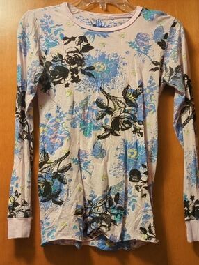 Long Sleeve Floral Tee - Blue & Black Floral